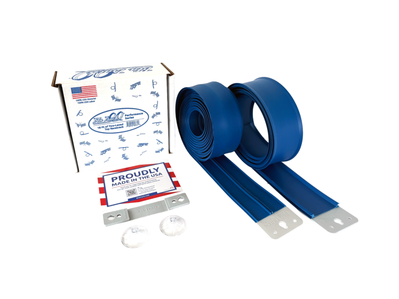 Gravity Camp Set includes a Performance Series 18-Foot Race Track and an 8-Foot Single Lane Race Track