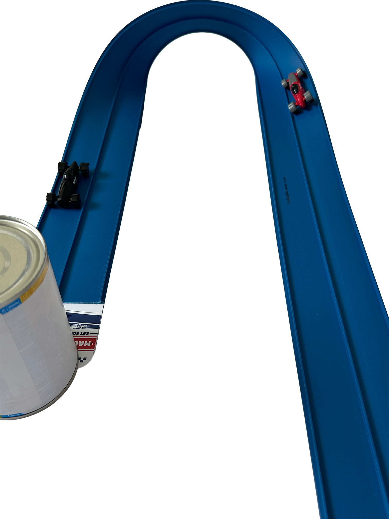 Blu Track Mini with 2 racers doing a curve